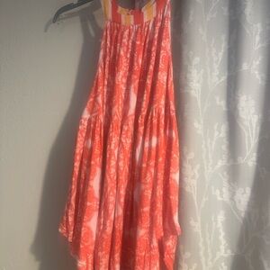 Free People-Vibrant Orange and White Sleeveless Dress
